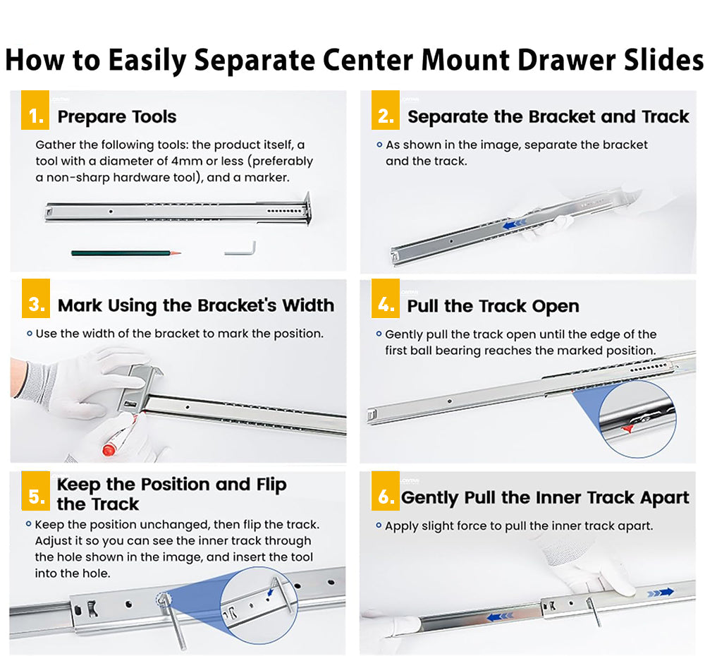 3/4 Extension Center Mount Slides Drawer Slides