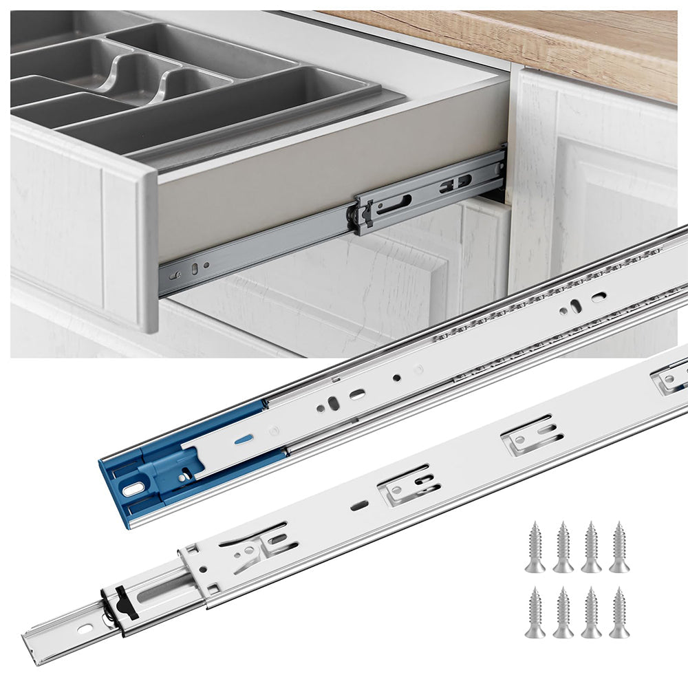 3-Section Full Extension Side Mount Slides Soft Close Drawer Slides 100 LB Load Capacity