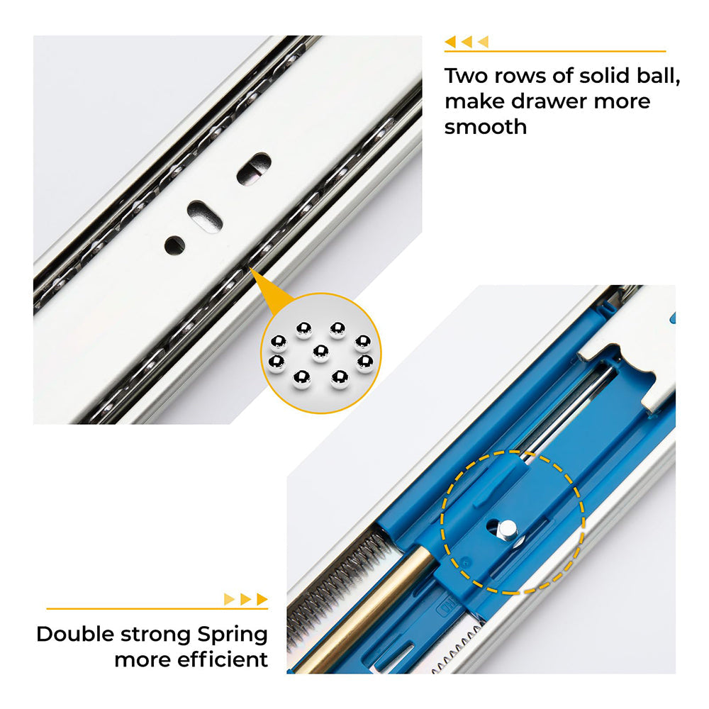 3-Section Full Extension Side Mount Slides Soft Close Drawer Slides 100 LB Load Capacity