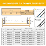3-Section Full Extension Side Mount Slides Soft Close Drawer Slides 100 LB Load Capacity