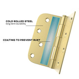 4in Brushed Brass Gold with Square & Round Corners Butt Hinges for Interior Door