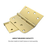 4in Brushed Brass Gold with Square & Round Corners Butt Hinges for Interior Door