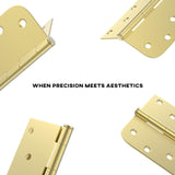 4in Brushed Brass Gold with Square & Round Corners Butt Hinges for Interior Door