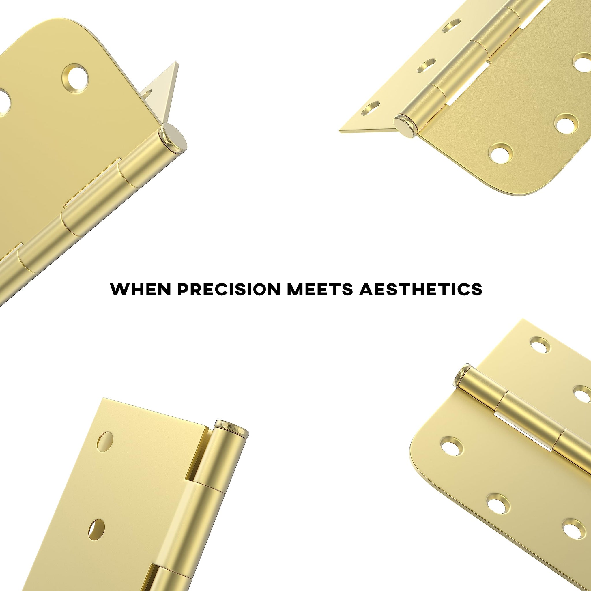 4in Brushed Brass Gold with Square & Round Corners Butt Hinges for Interior Door