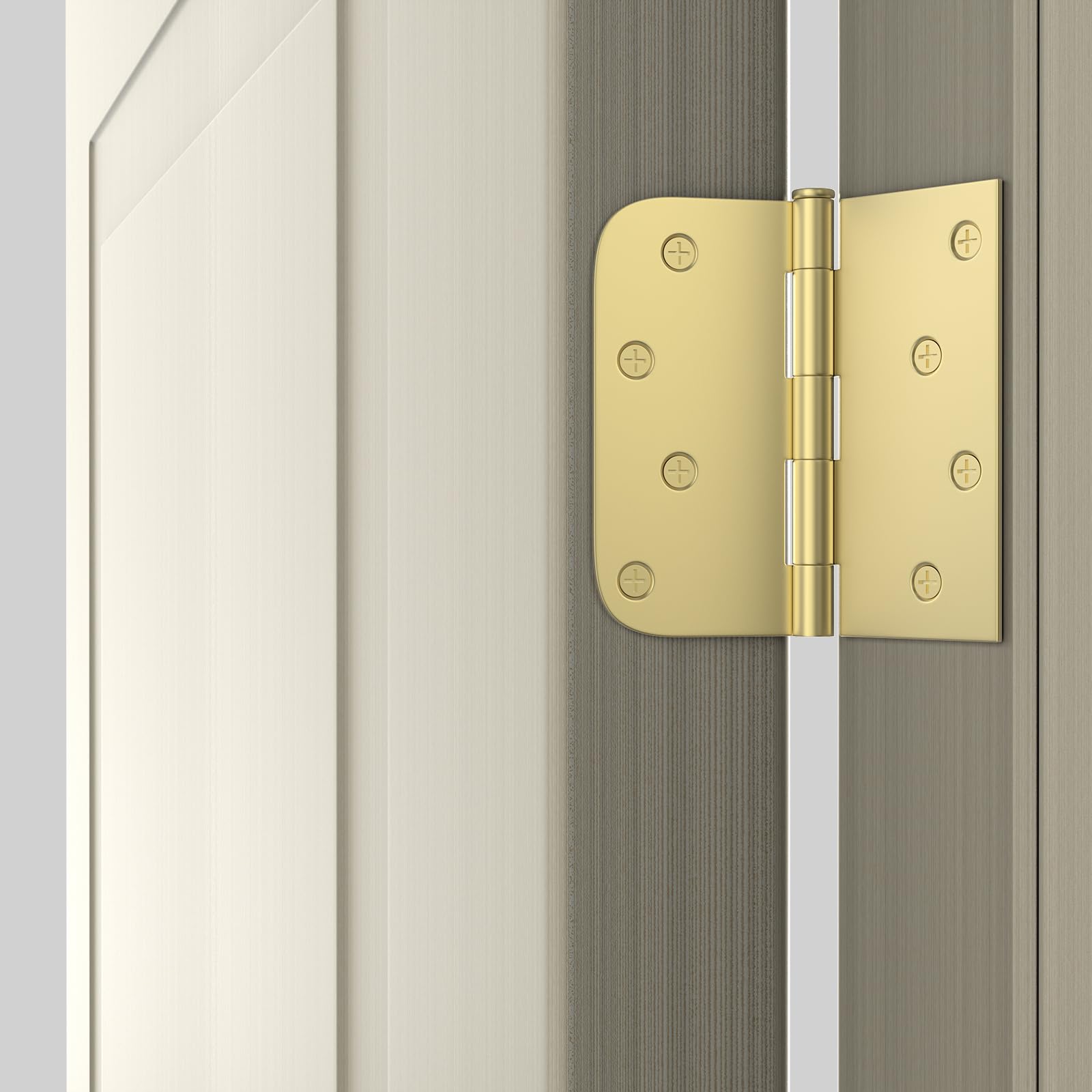 4in Brushed Brass Gold with Square & Round Corners Butt Hinges for Interior Door