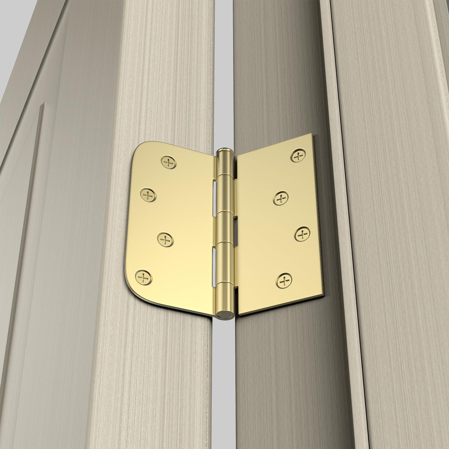 4in Brushed Brass Gold with Square & Round Corners Butt Hinges for Interior Door