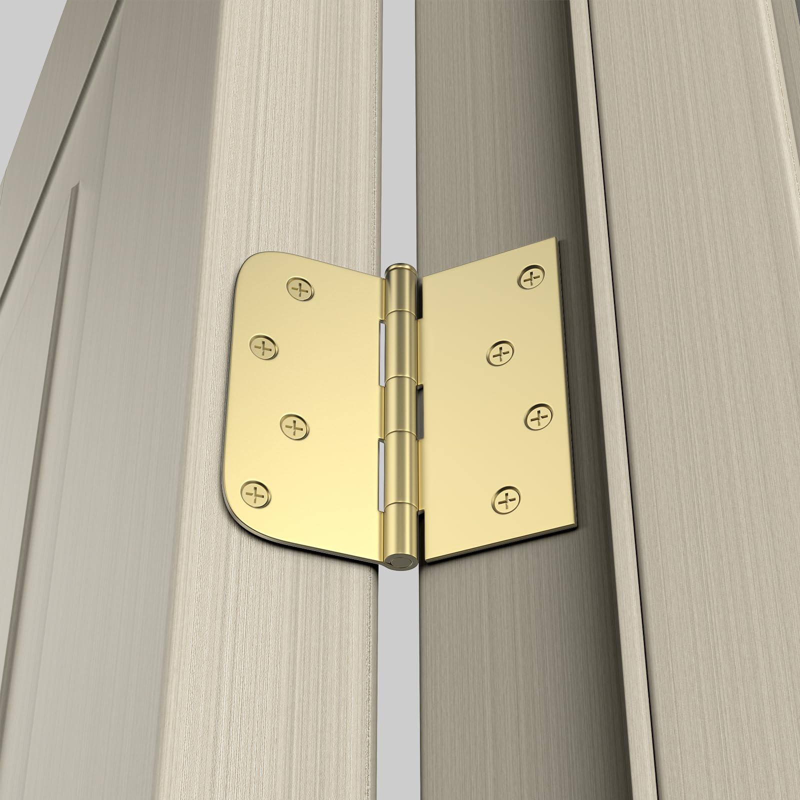 4in Brushed Brass Gold with Square & Round Corners Butt Hinges for Interior Door