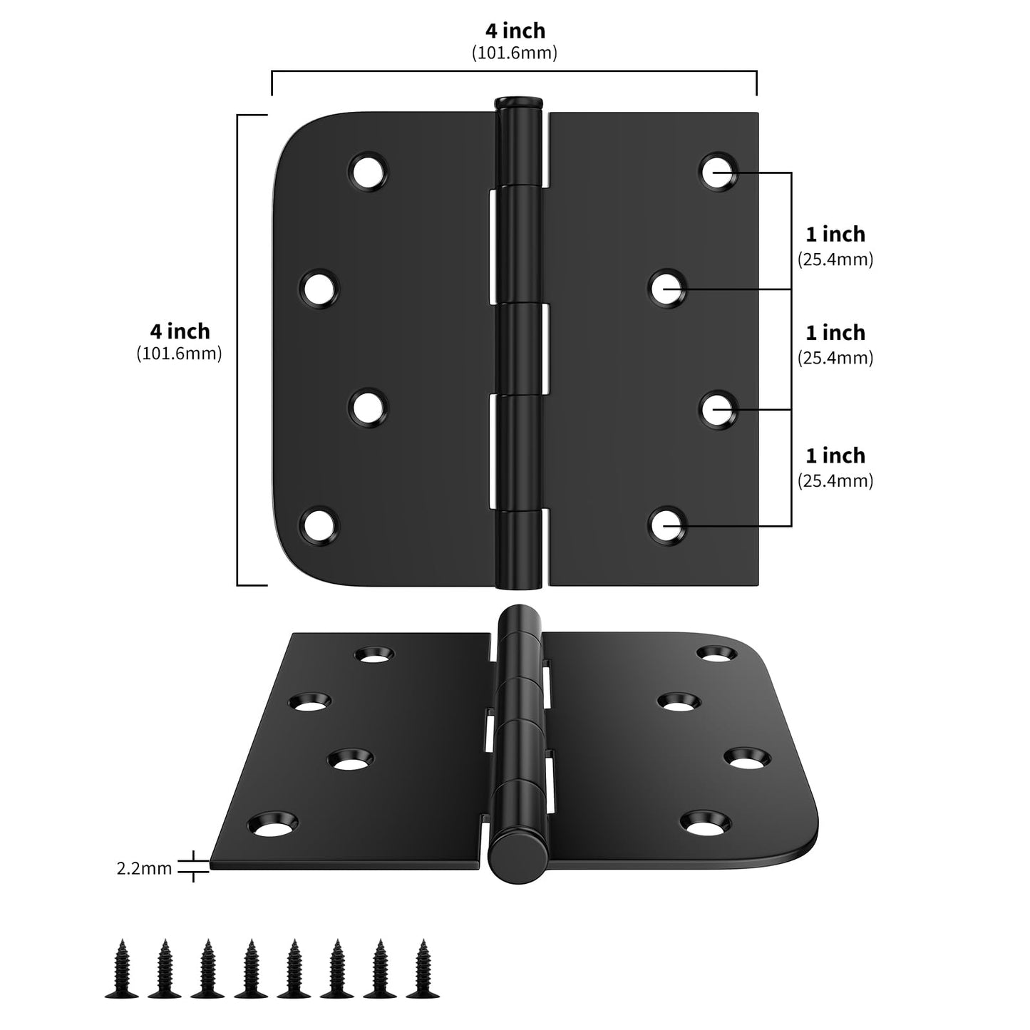 4 inch x 4 inch Matte Black with Square & Round Corners Door Hinges