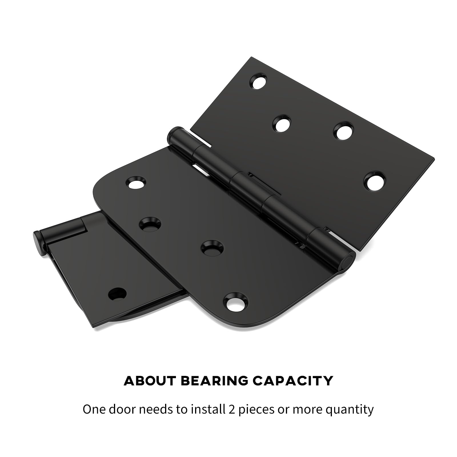 4 inch x 4 inch Matte Black with Square & Round Corners Door Hinges