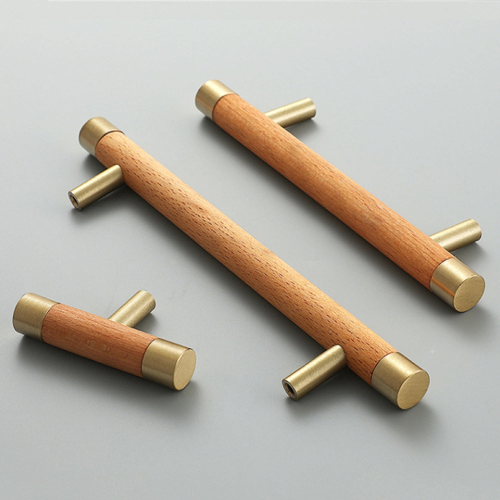 Wooden Brushed Brass Handles for Furniture Cabinet Cupboard Door