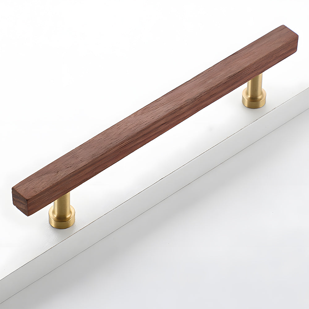 Brass Base Wooden Square Cabinet Handles