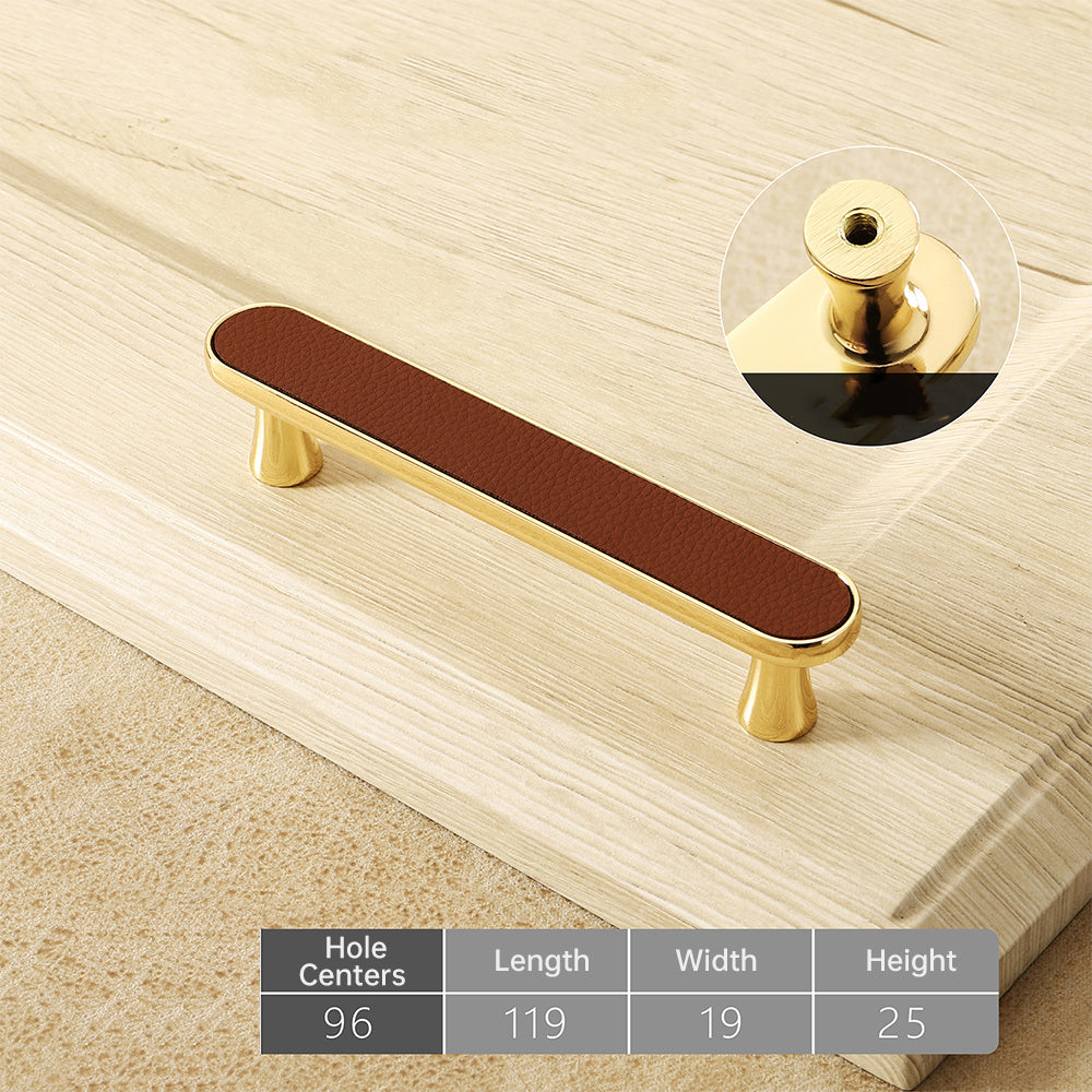 Stylish Gold Brown Leather Kitchen Cabinet Handles