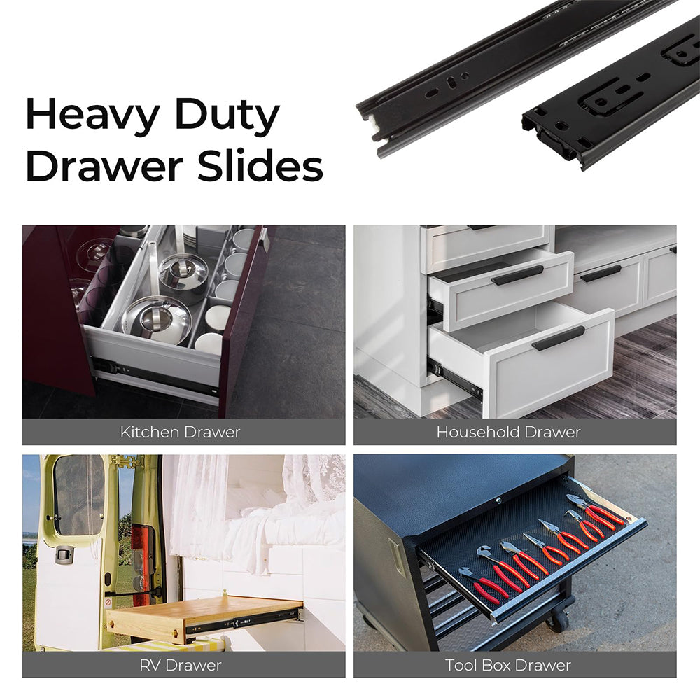 Full Extension Side Mount Slides Ball Bearing Drawer Slides 100 LB Load Capacity