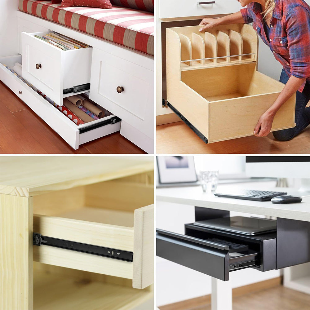 3-Section Full Extension Side Mount Slides Soft Close Drawer Slides 100 LB Load Capacity