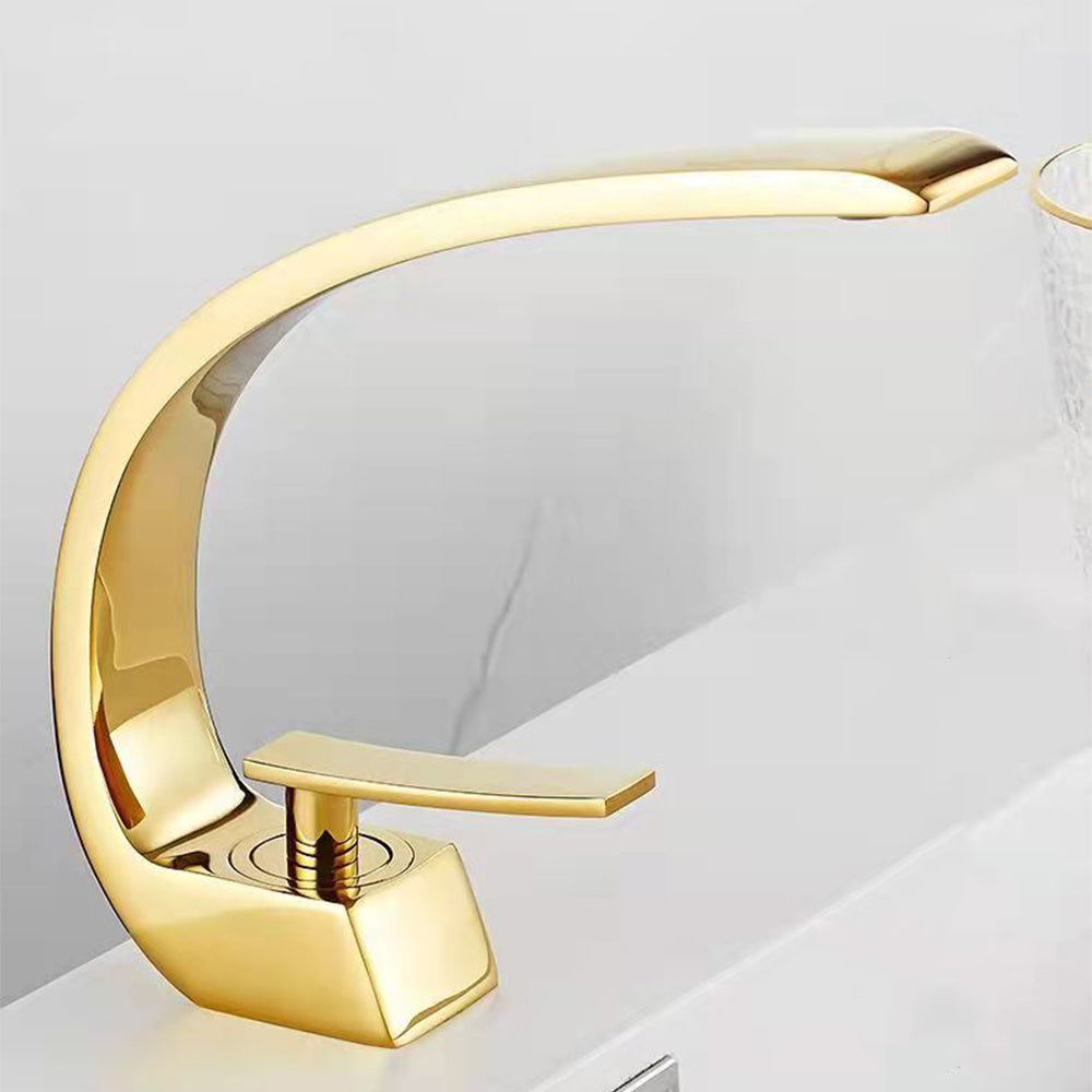 Single Handle Waterfall Arc Bathroom Sink Faucet