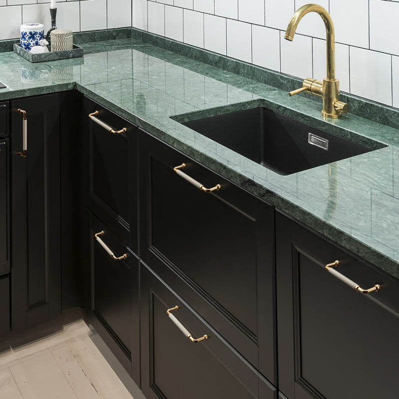 Polished Brass and Leather Cabinet Handles