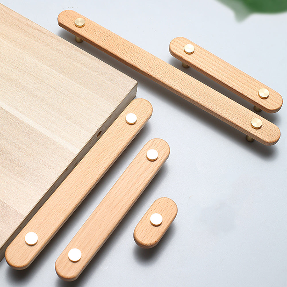 Rustic Long Beech Finish Wooden Drawer Pulls
