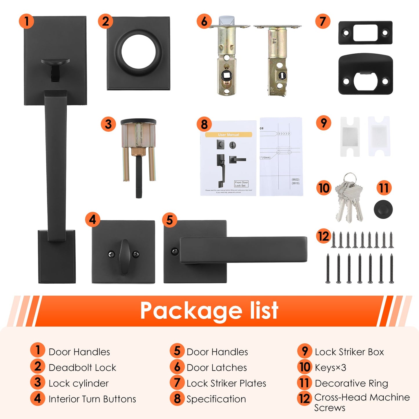 Modern Front Door Lock Reversible Entry Door Handlesets