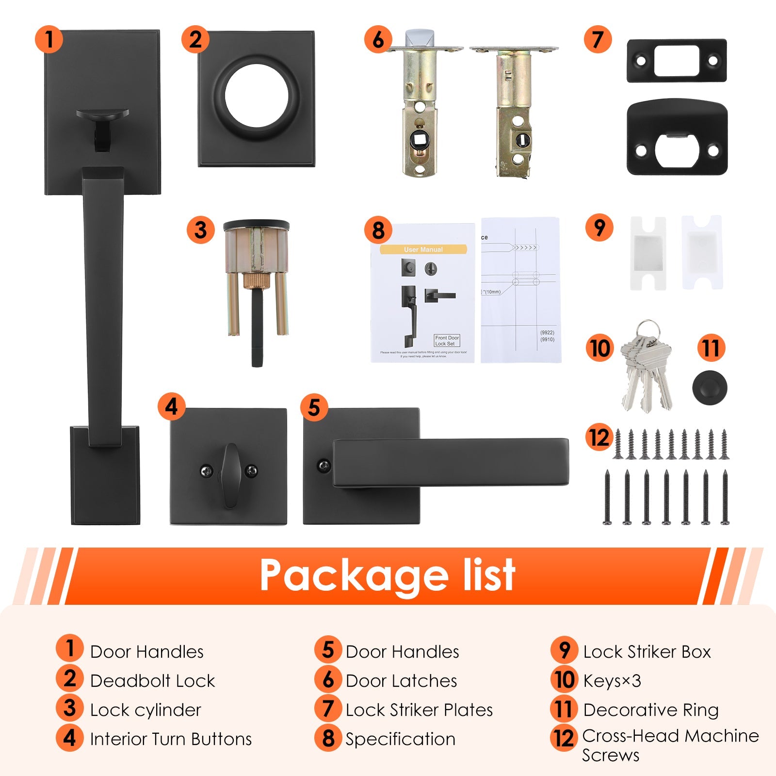 Modern Front Door Lock Reversible Entry Door Handlesets