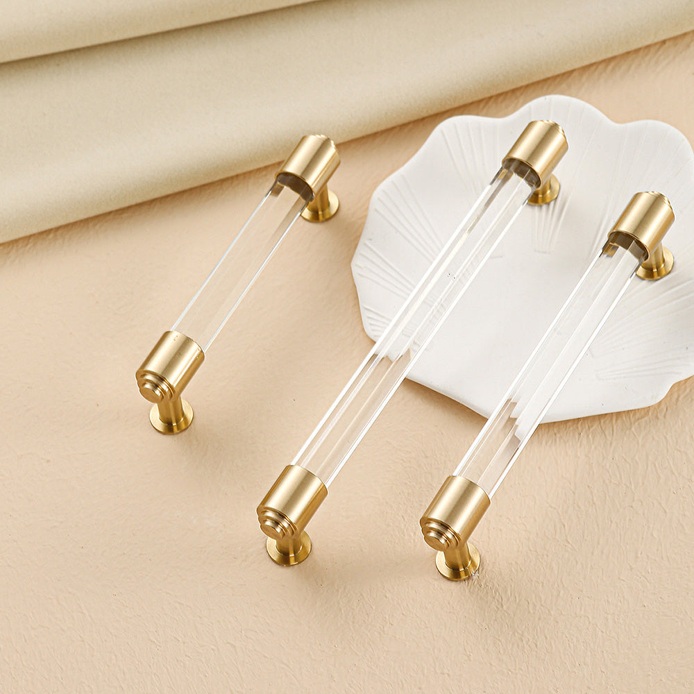 Brass Crystal Handle Cabinet Drawer Double Hole Pulls