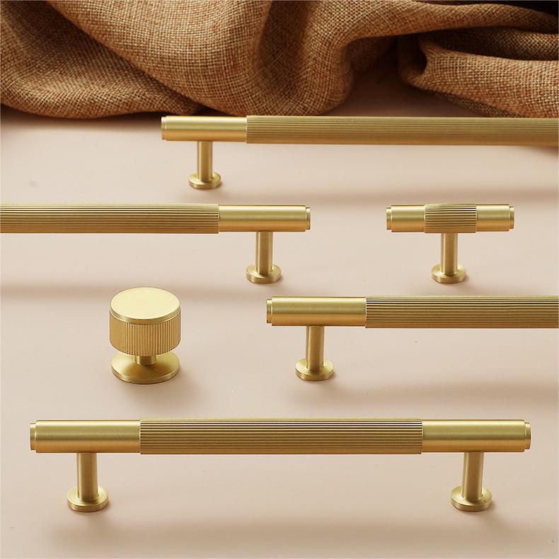 Modern Solid Brass Striped Bar Cabinet and Drawer Pulls