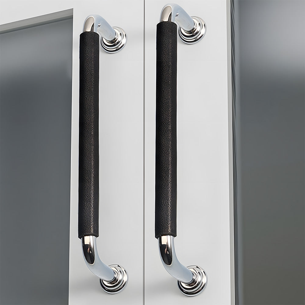 French Cowhide Brass Leather Cabinet Door Handle