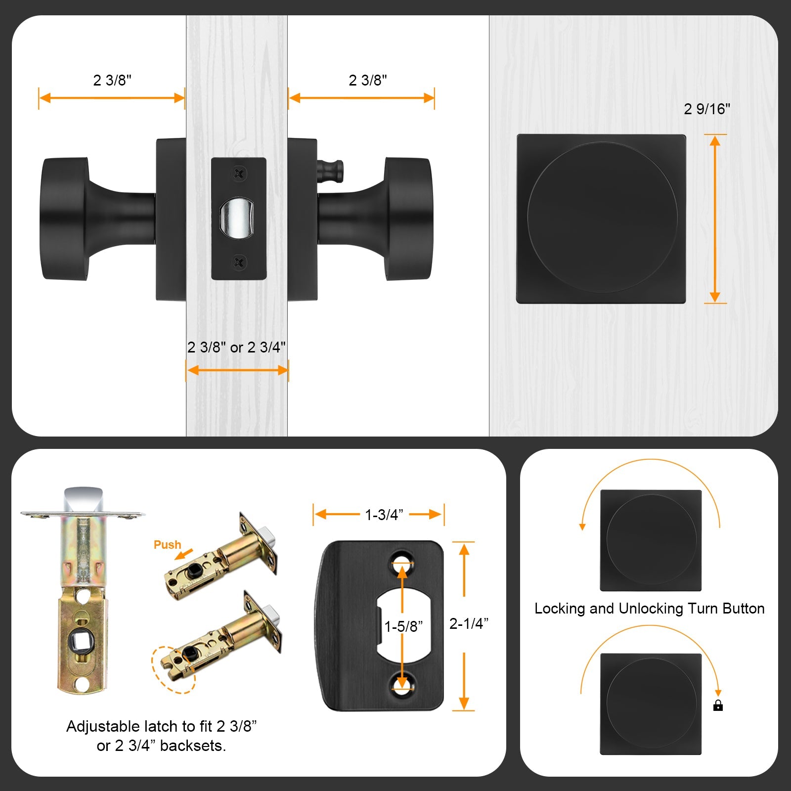 Zinc Alloy Square Passage Interior Door Knobs for Bedroom