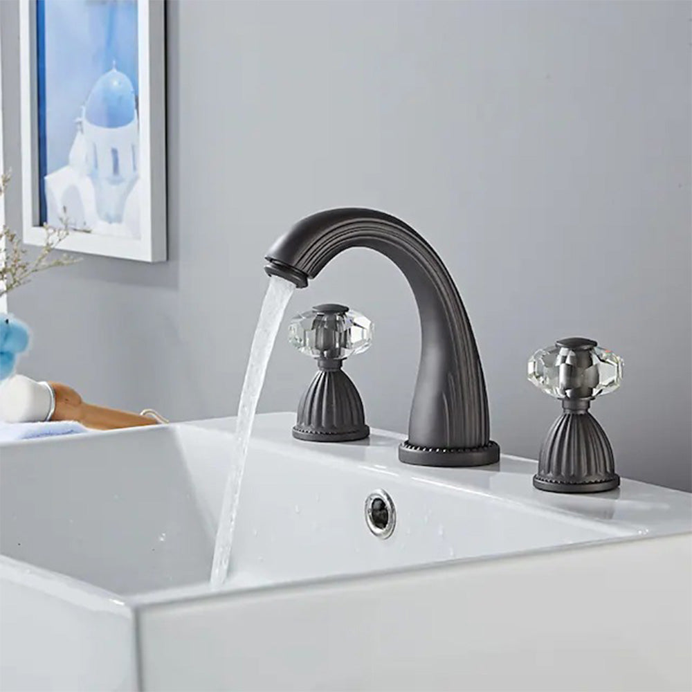 Retro Crystal Handles 3 Holes Widespread Bathroom Faucet