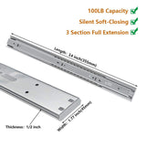 Soft Close Ball Bearing Full Extension Side Mount Drawer Slides 100 LB Load Capacity