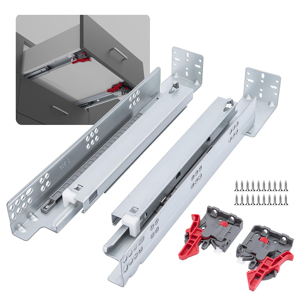 Undermount Soft Close Silver Drawer Slides with Rear mounting Bracket and Locking Devices