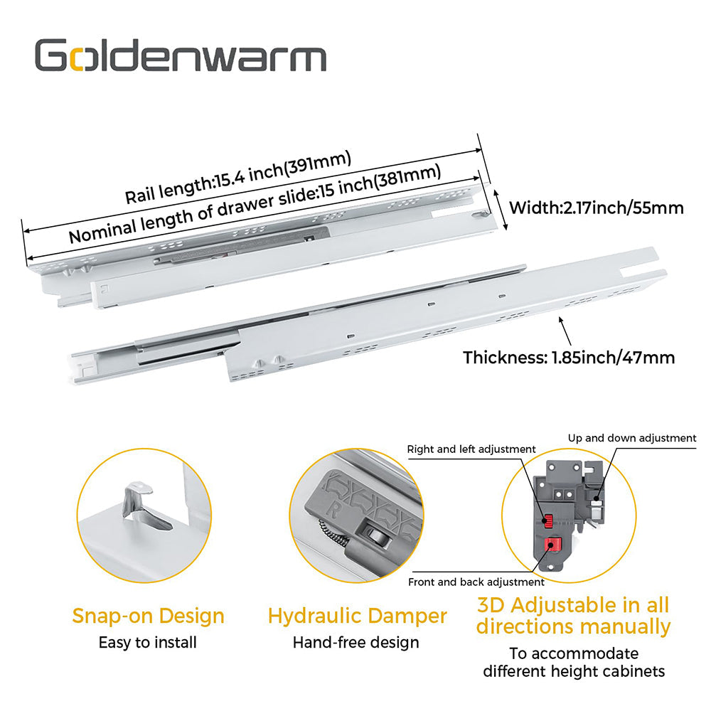 Hidden Bottom Mount Full Extension Soft Close Undermount Drawer Slides