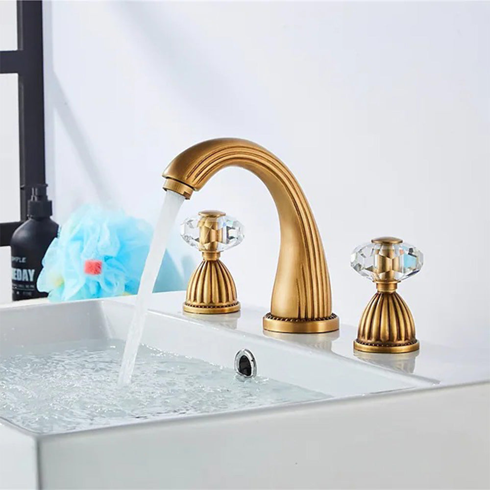 Retro Crystal Handles 3 Holes Widespread Bathroom Faucet