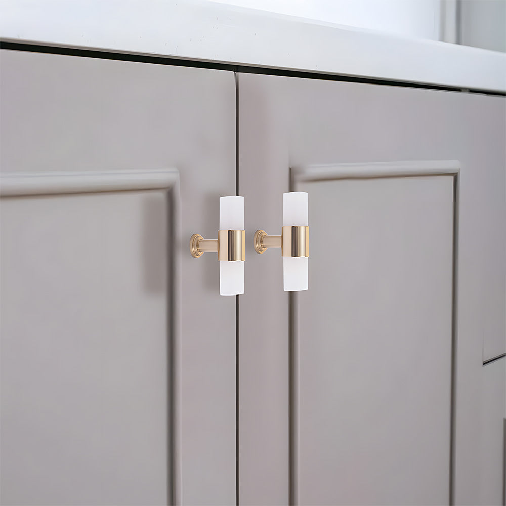 French Crystal Marble Brass Cabinet Drawer Handle