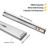 10 Pair Silver Full Extension Push to Open Soft Close Drawer Slides
