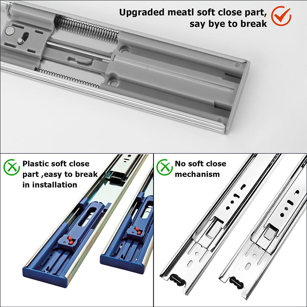 Soft Close Ball Bearing Full Extension Side Mount Drawer Slides 100 LB Load Capacity