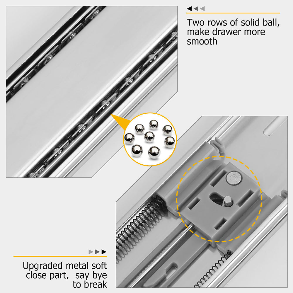 Soft Close Ball Bearing Full Extension Side Mount Drawer Slides 100 LB Load Capacity
