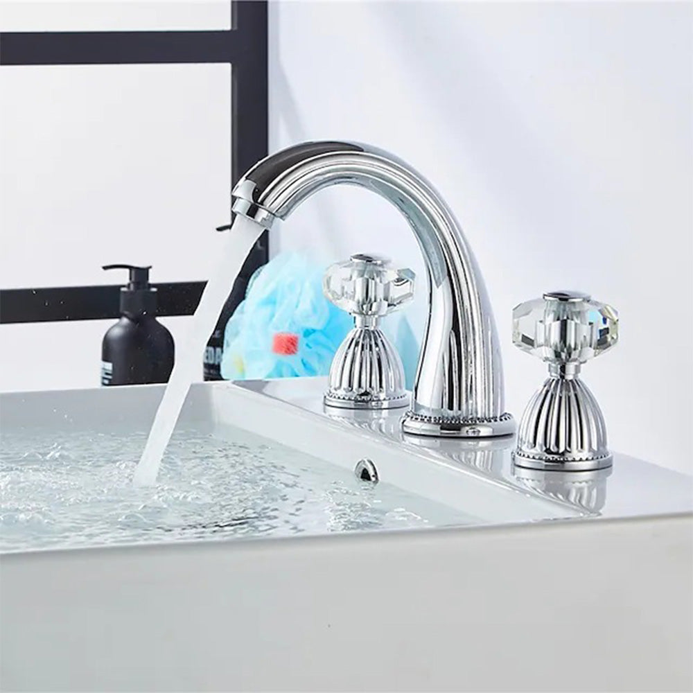 Retro Crystal Handles 3 Holes Widespread Bathroom Faucet