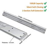 Soft Close Ball Bearing Full Extension Side Mount Drawer Slides 100 LB Load Capacity