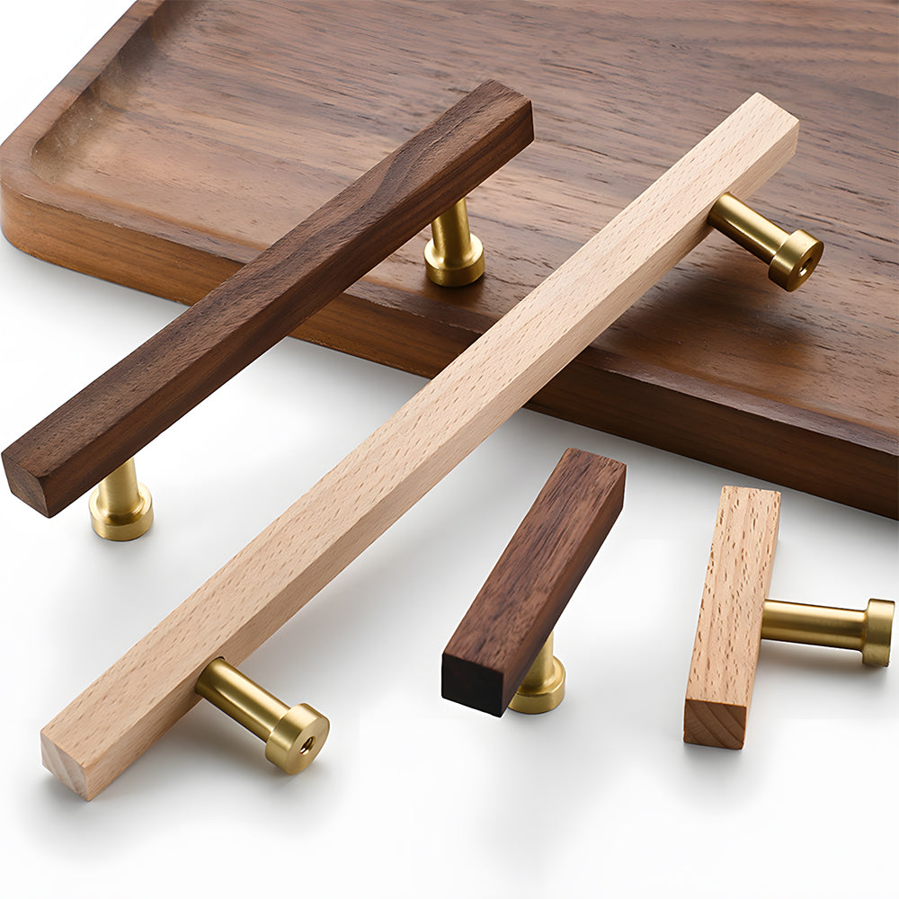 Brass Base Wooden Square Cabinet Handles