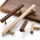 Brass Base Wooden Square Cabinet Handles