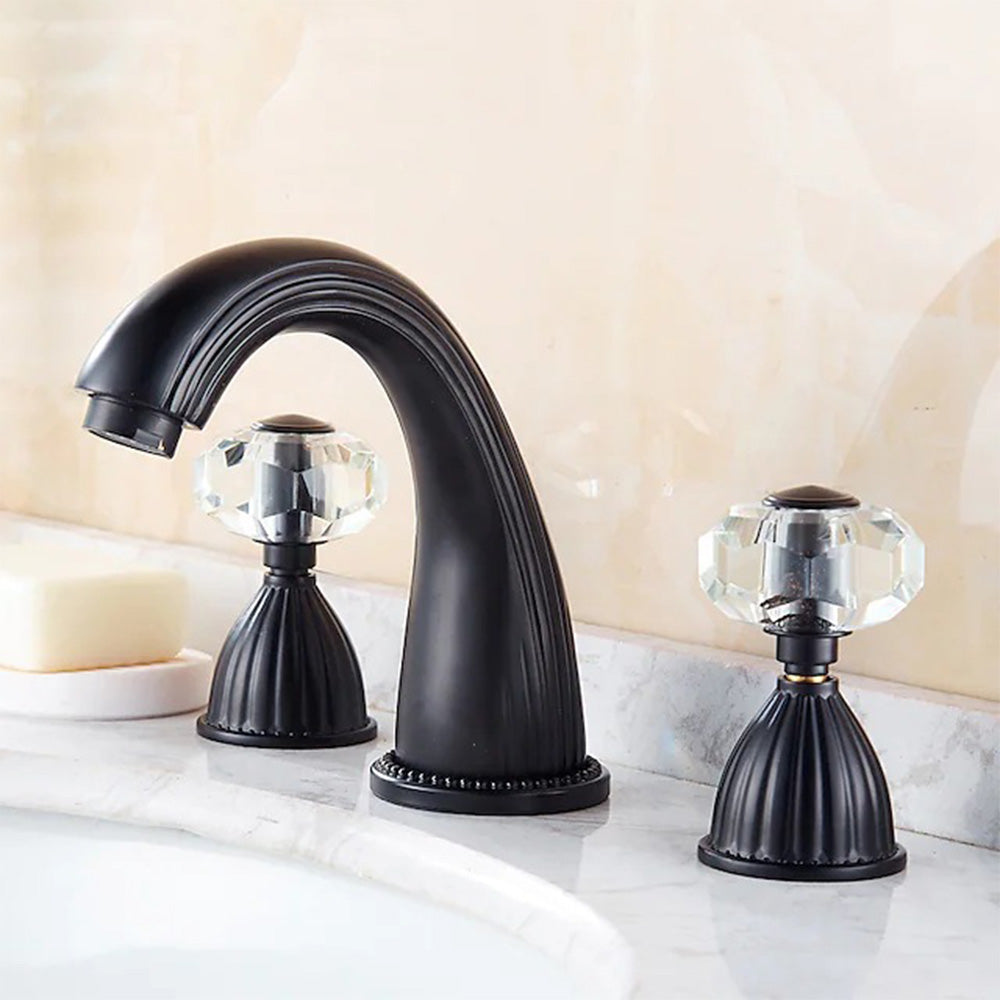 Retro Crystal Handles 3 Holes Widespread Bathroom Faucet