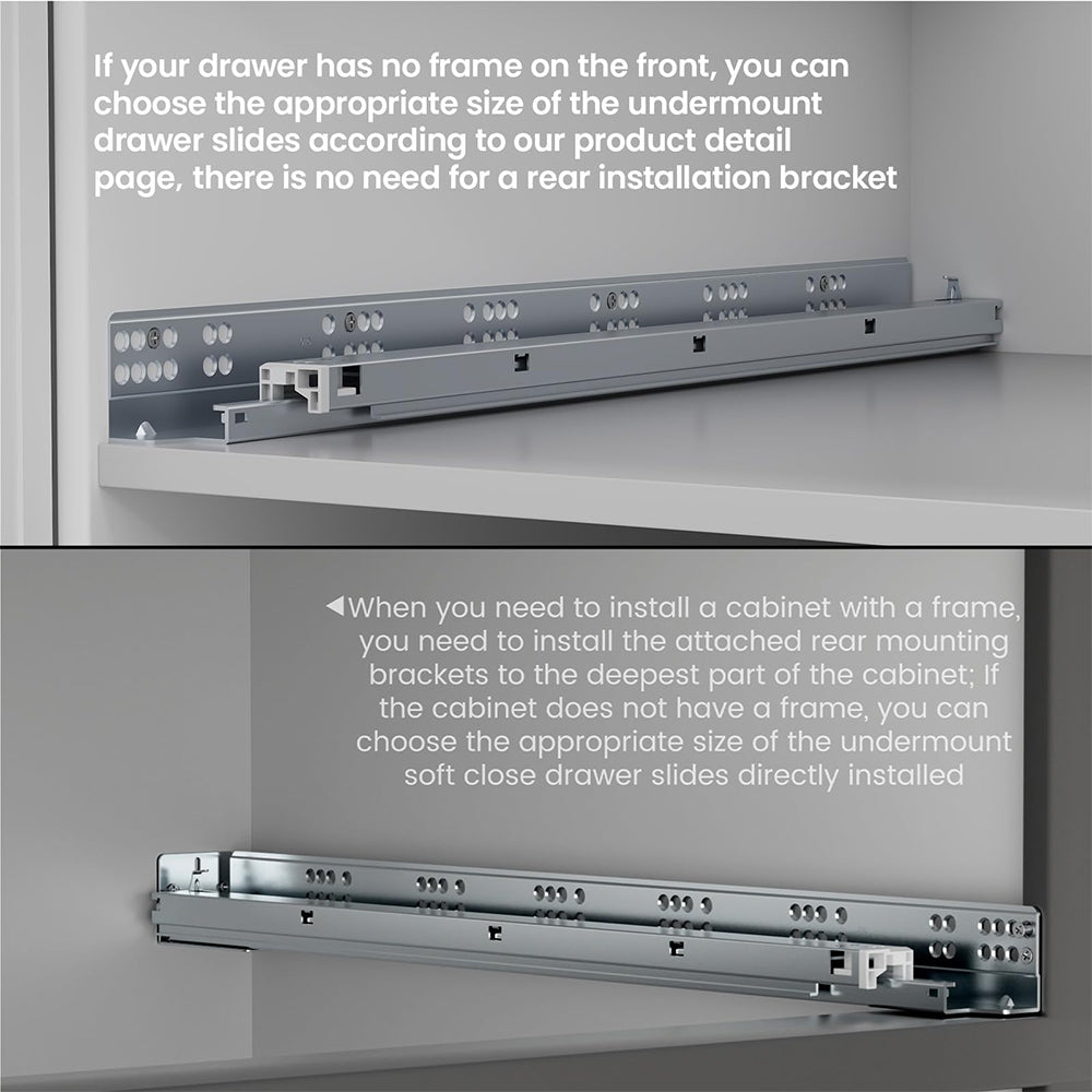 Hidden Bottom Mount Full Extension Soft Close Undermount Drawer Slides