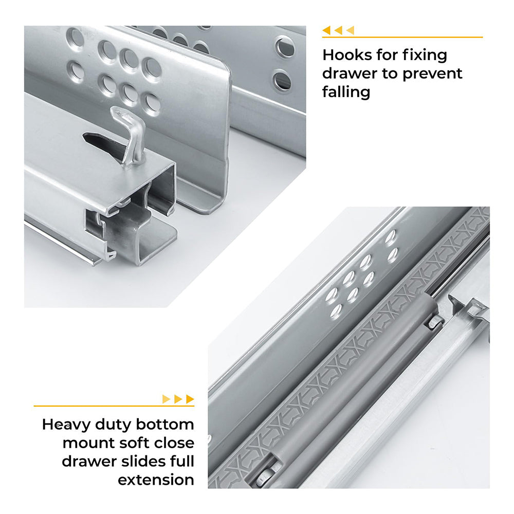Hidden Bottom Mount Full Extension Soft Close Undermount Drawer Slides