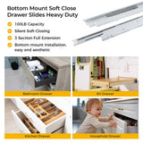 Hidden Bottom Mount Full Extension Soft Close Undermount Drawer Slides