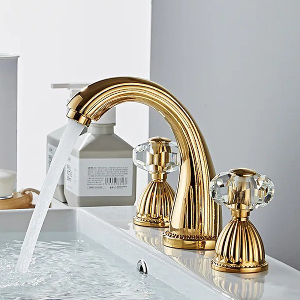 Retro Crystal Handles 3 Holes Widespread Bathroom Faucet