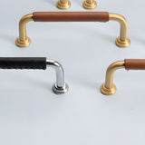 French Cowhide Brass Leather Cabinet Door Handle