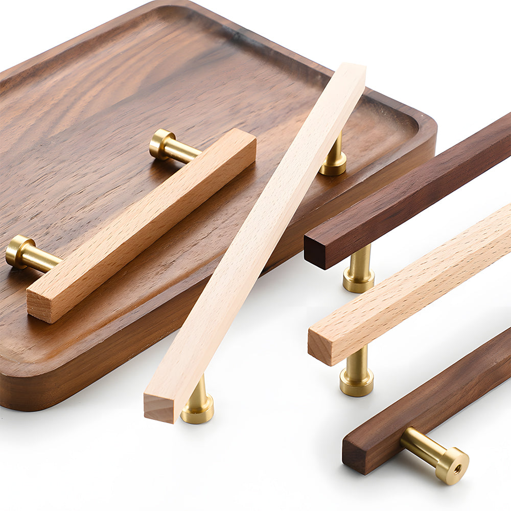 Brass Base Wooden Square Cabinet Handles