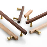 Brass Base Wooden Square Cabinet Handles
