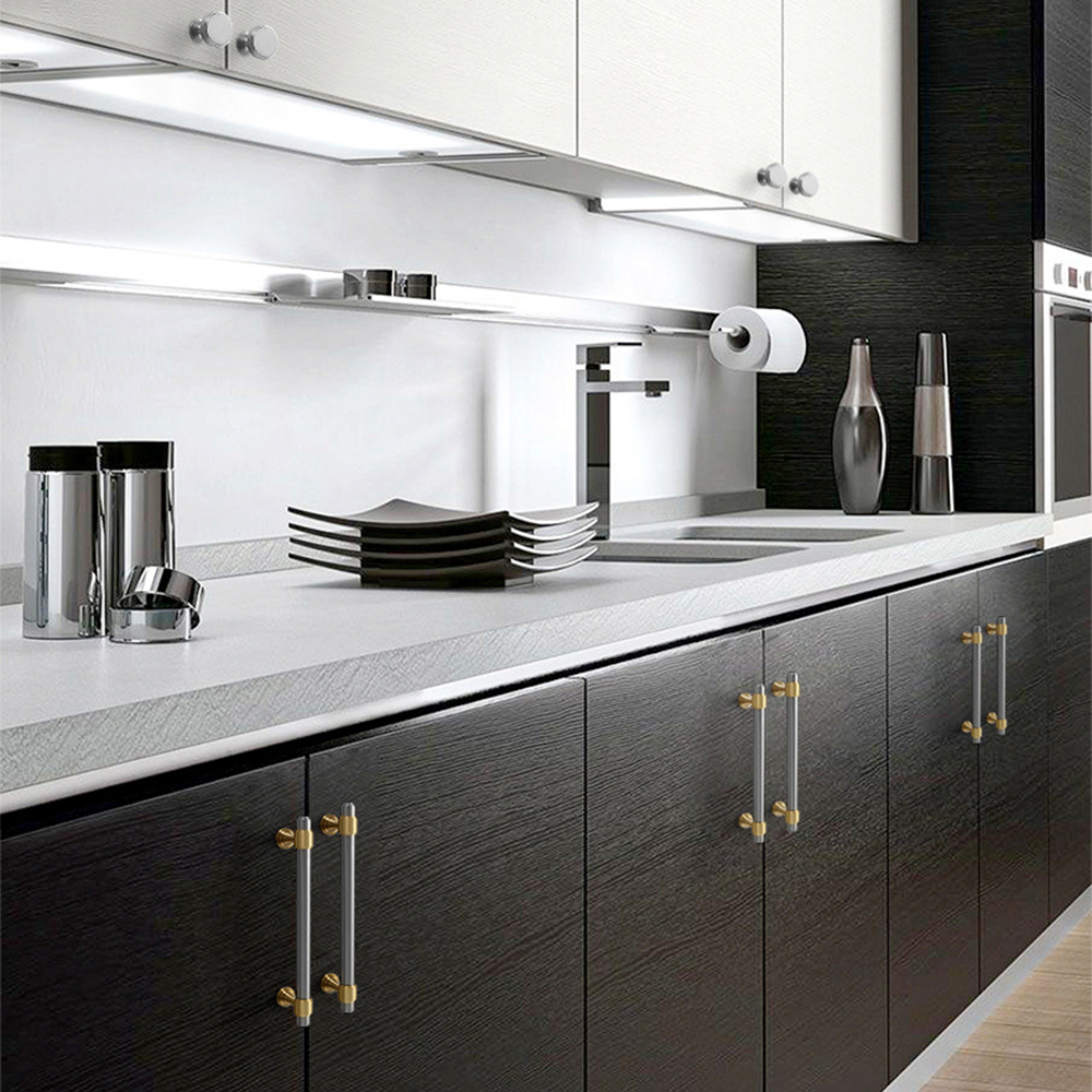 Brown & Silver Modern Brass Cabinet Drawer Handles