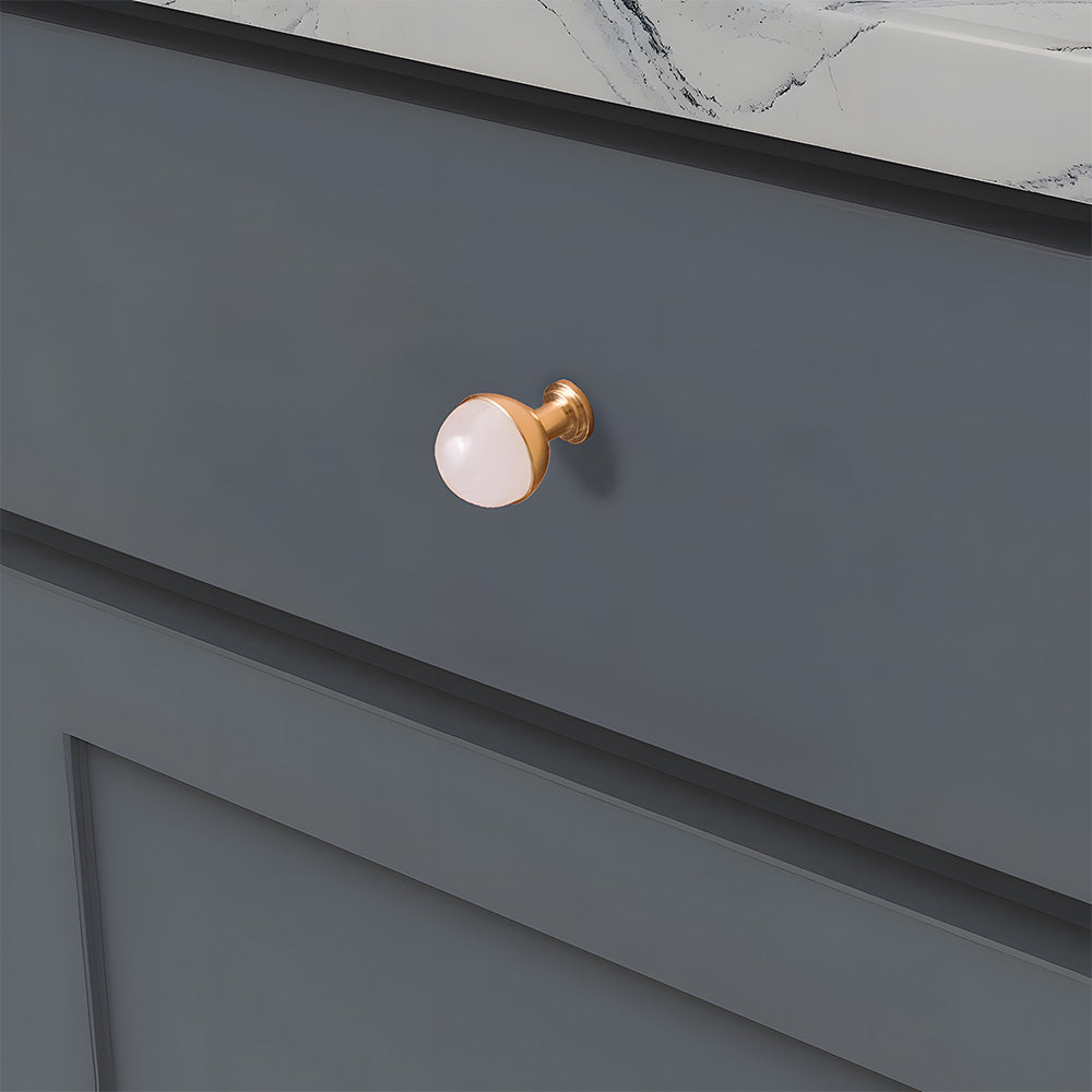 French Crystal Marble Brass Cabinet Drawer Handle